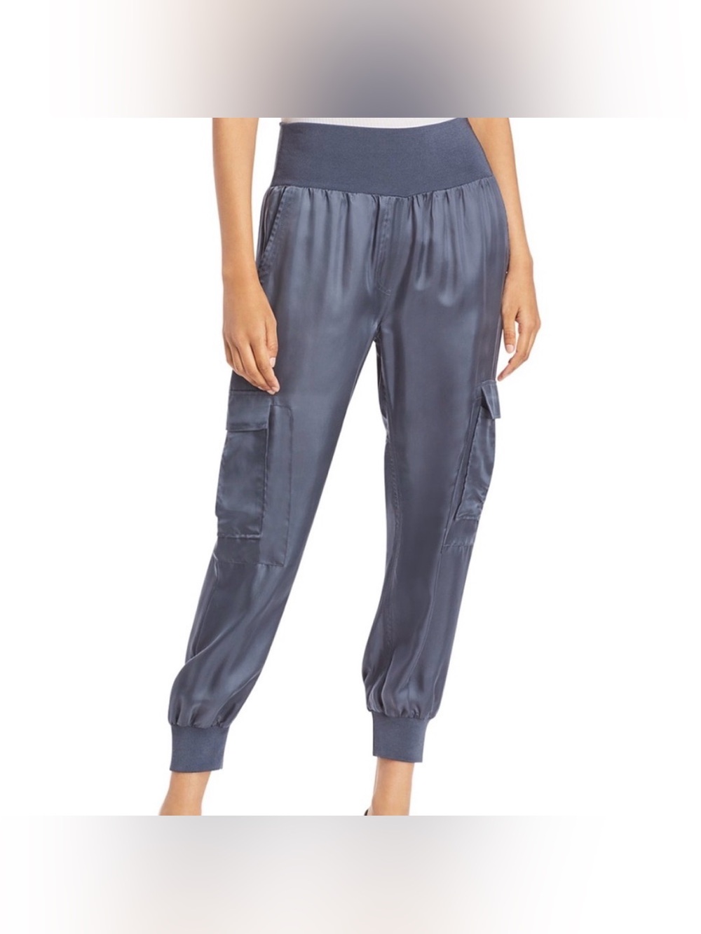 Cinq a Sept Giles cupro fabric high waisted jogger pants navy blue XS